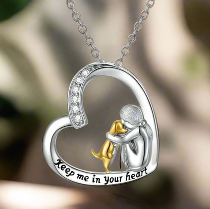 925 Sterling Silver Necklace – Heart and Dog with Zirconia
