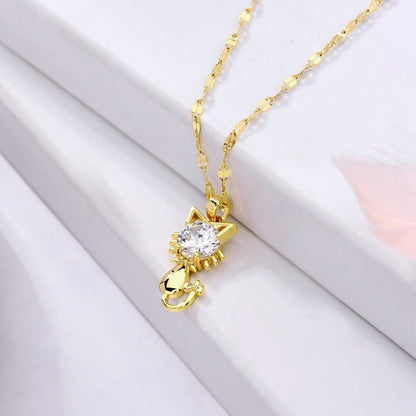 Gold-plated cat necklace with zircon