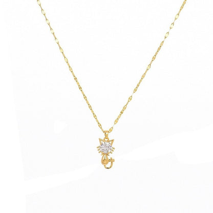 Gold-plated cat necklace with zircon