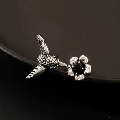 Hummingbird and Flower Ring – Adjustable Open Bird Ring for Women