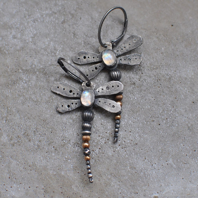 Vintage Moonstone Dragonfly Earrings
