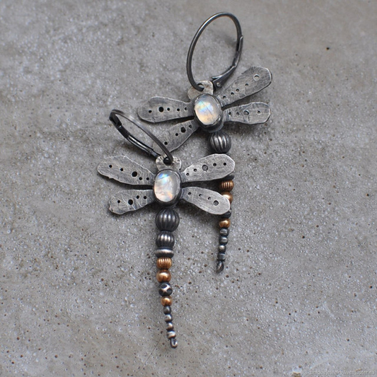 Vintage Moonstone Dragonfly Earrings