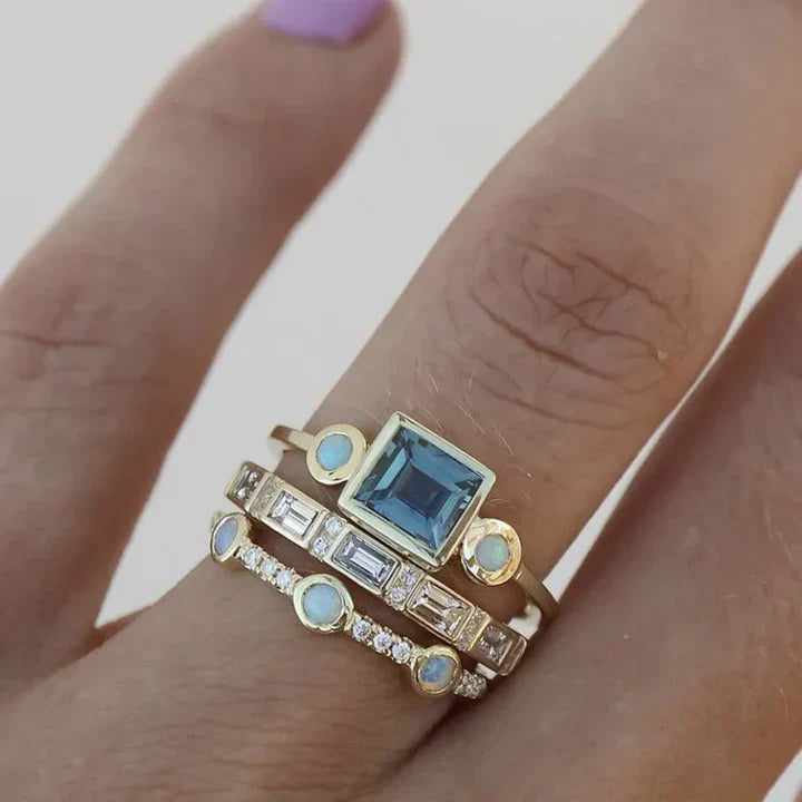 Blue zirconium vintage ring set