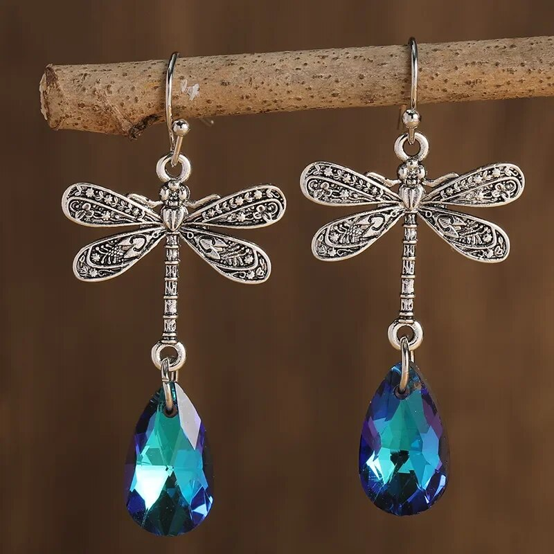 Vintage Blue Zirconia Dragonfly Tomettes Earrings