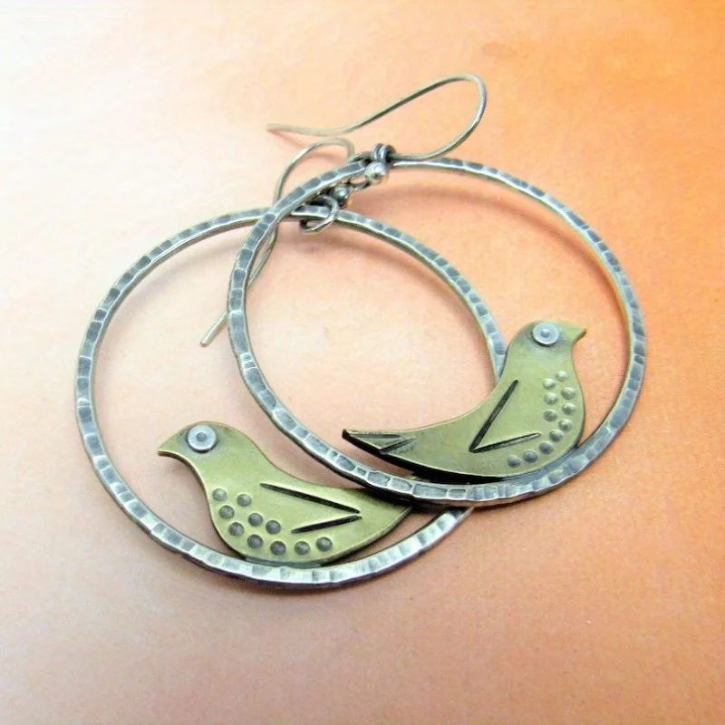 Vintage Green Hollow Bird Earrings