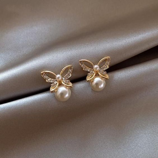 Vintage Pearl Butterfly Earrings