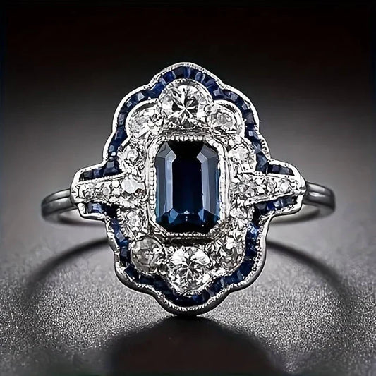 Vintage silver and blue crystal ring