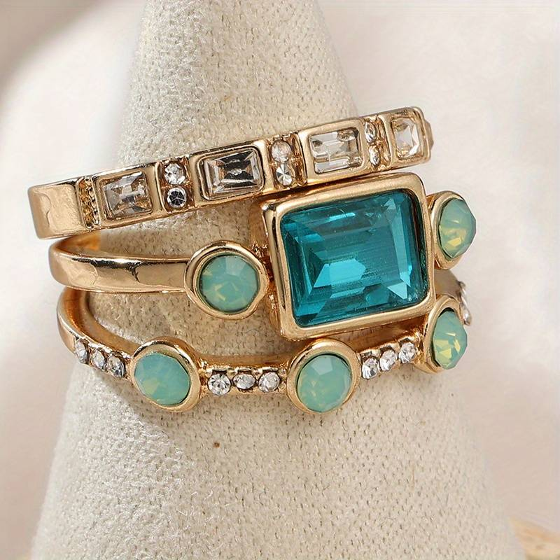 Blue zirconium vintage ring set
