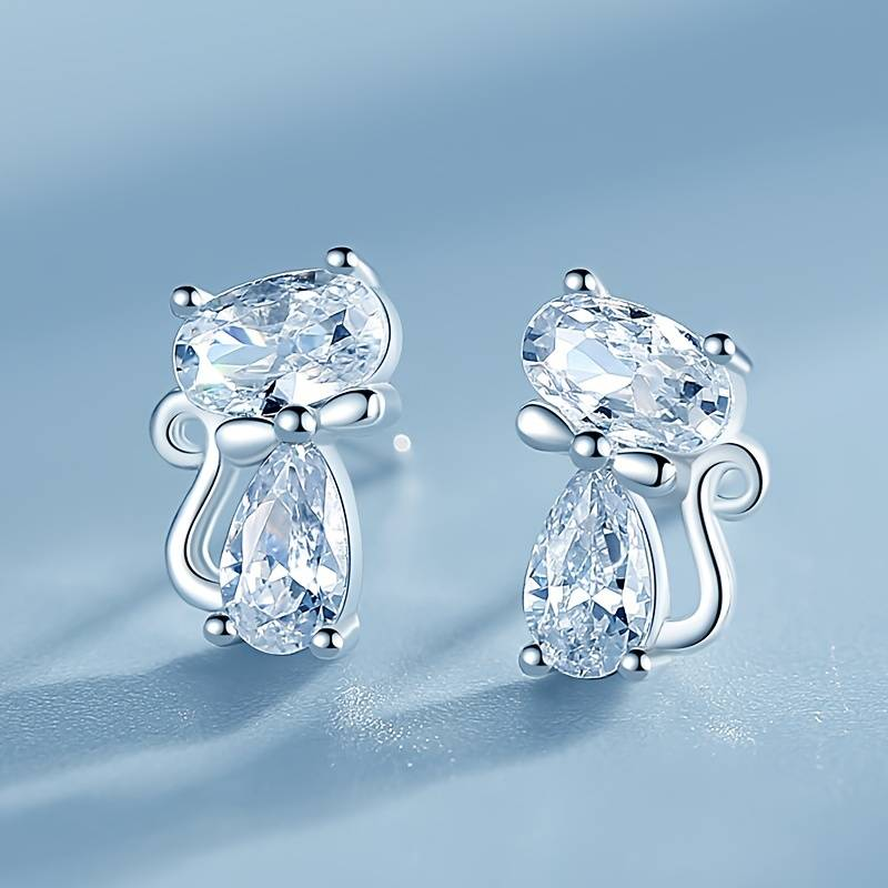 Vintage Cat Zirconia Earrings