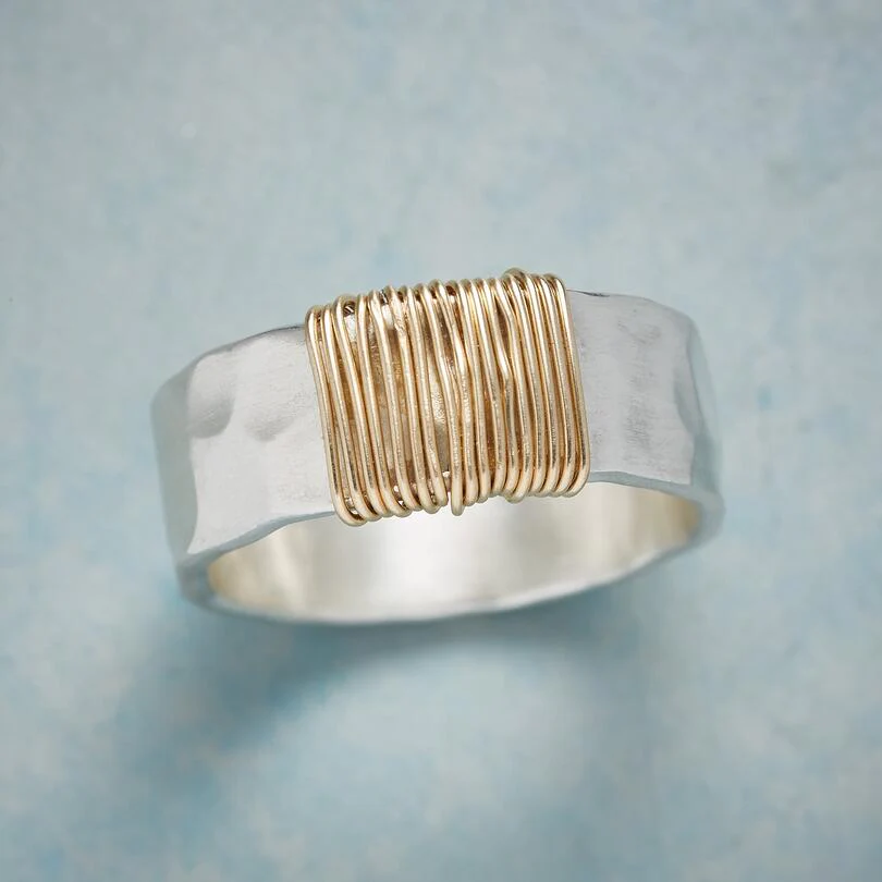 Silver ring with vintage gold wire