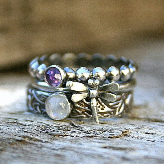 Vintage Purple Zirconia Dragonfly Ring