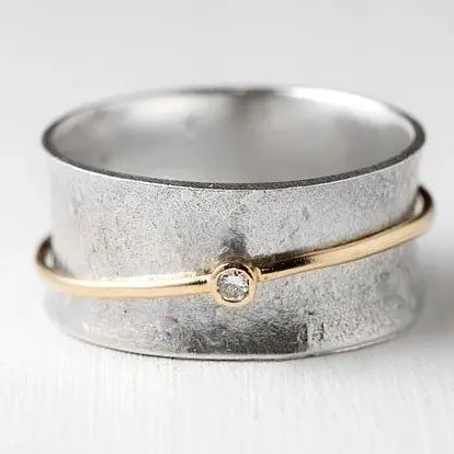 Vintage silver and golden zirconia ring