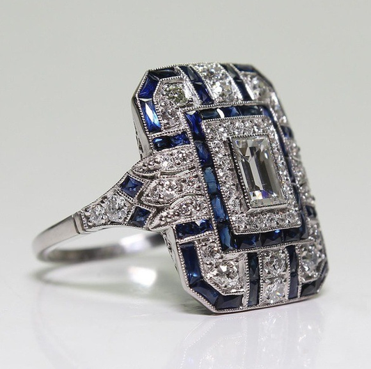 Vintage brilliant silver and blue zirconium ring