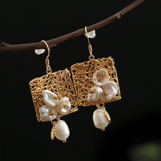 Vintage White Pearl and Flower Earrings