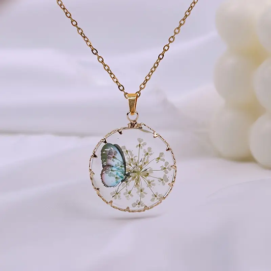 Gold Floral Butterfly Necklace