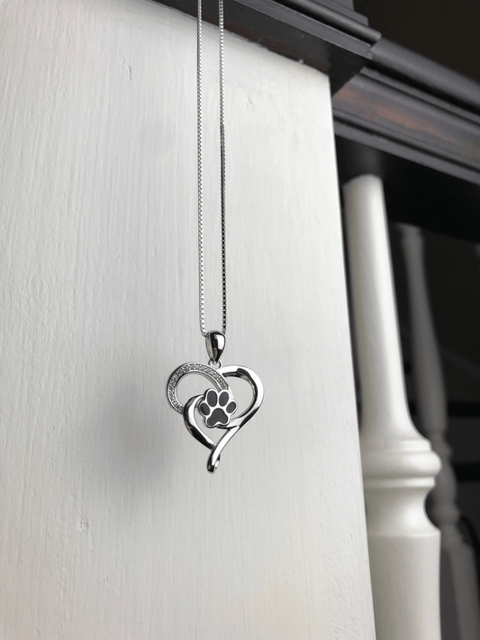 Stainless Steel Infinity Necklace with Heart and Paw