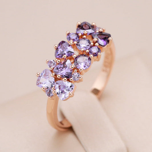 18-carat rose gold ring with amethysts