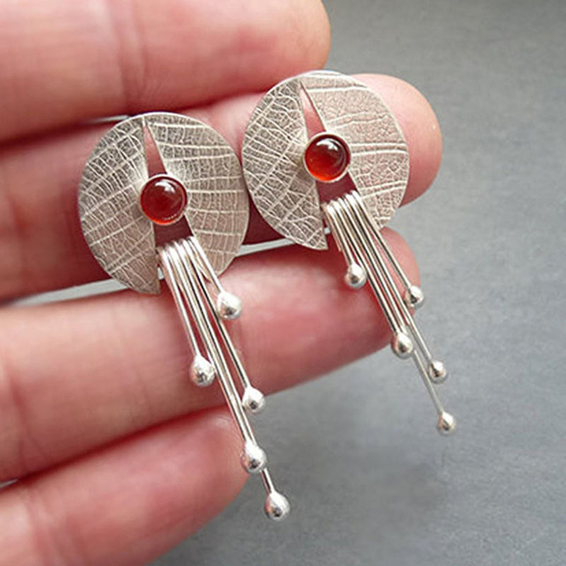 Handmade 925 silver earrings with rubies