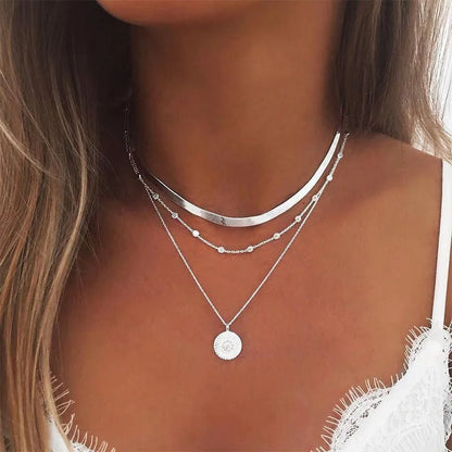 Round three-layer 925 silver necklace
