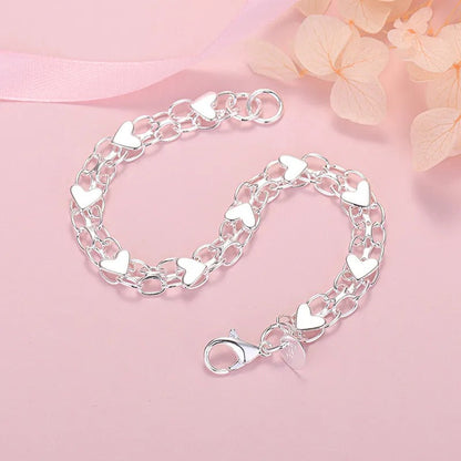 925 silver chain bracelet with hearts