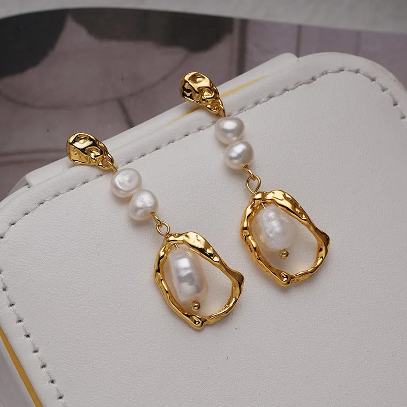 18K gold-plated baroque pearl drop earrings