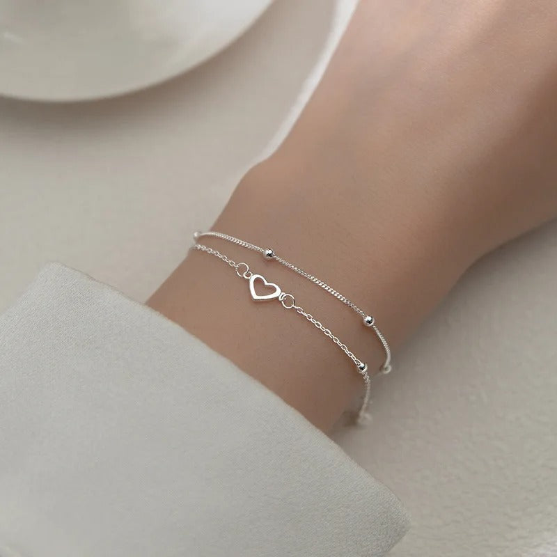 Fine 925 silver heart-shaped bracelet