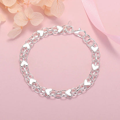 925 silver chain bracelet with hearts