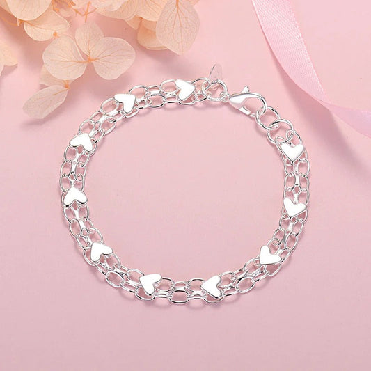 925 silver chain bracelet with hearts