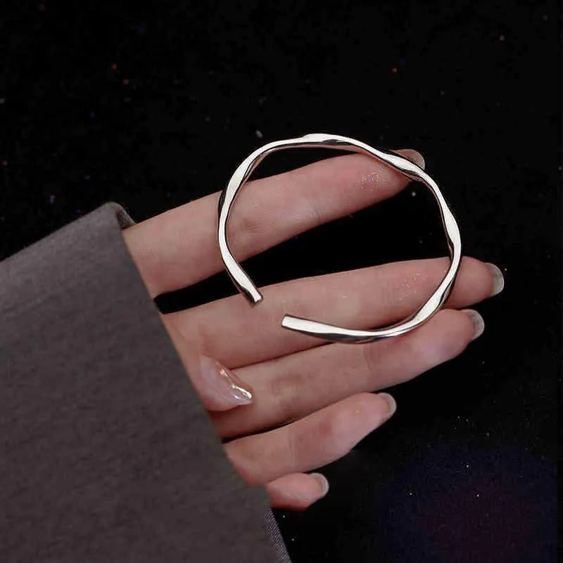 Thick adjustable irregular sterling silver 925 bracelet
