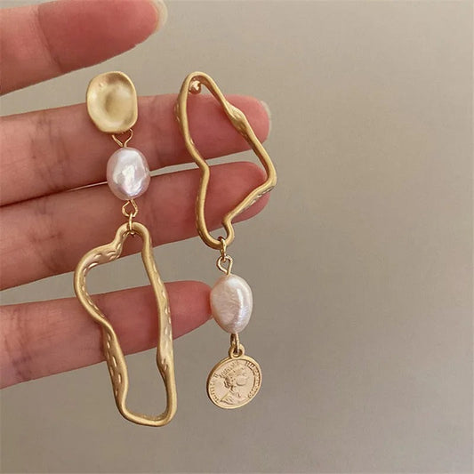 18K gold-plated irregular baroque freshwater pearl drop earrings