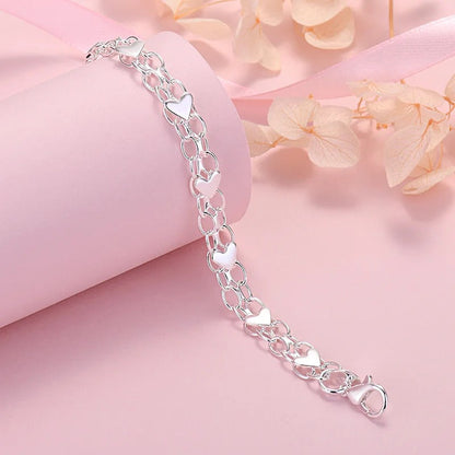 925 silver chain bracelet with hearts