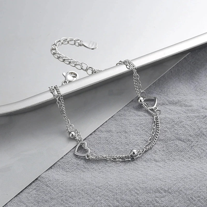 Fine 925 silver heart-shaped bracelet
