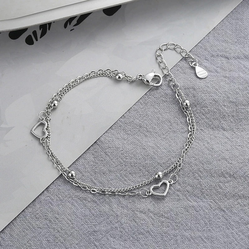 Fine 925 silver heart-shaped bracelet