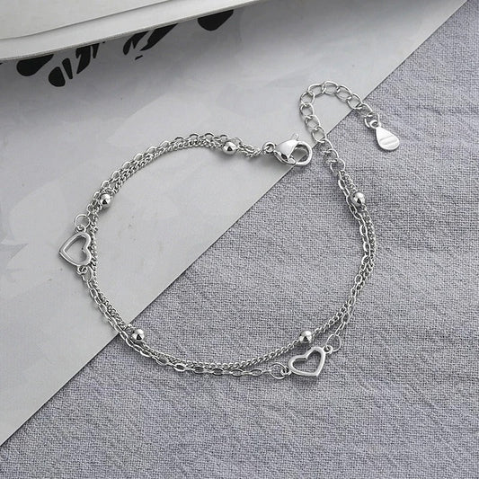 Fine 925 silver heart-shaped bracelet