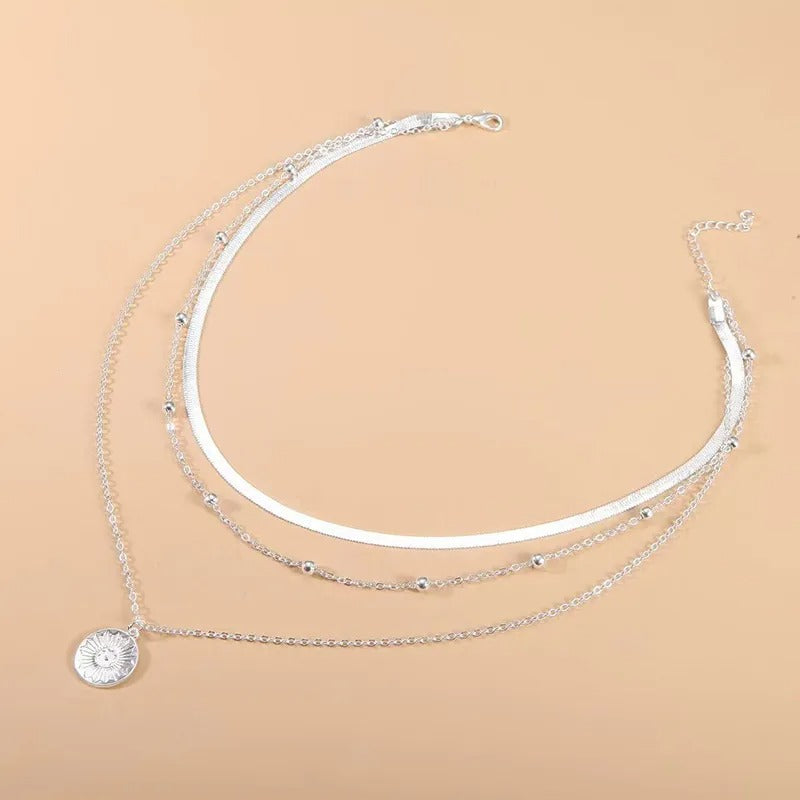 Round three-layer 925 silver necklace