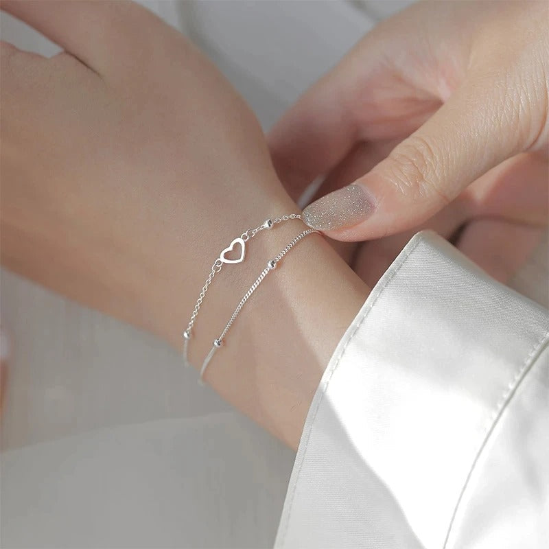 Fine 925 silver heart-shaped bracelet