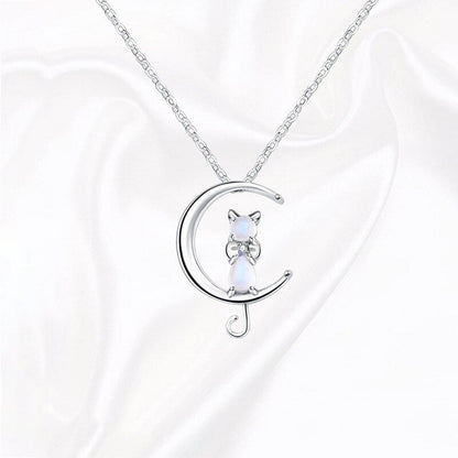 Crescent Moonstone Cat Necklace
