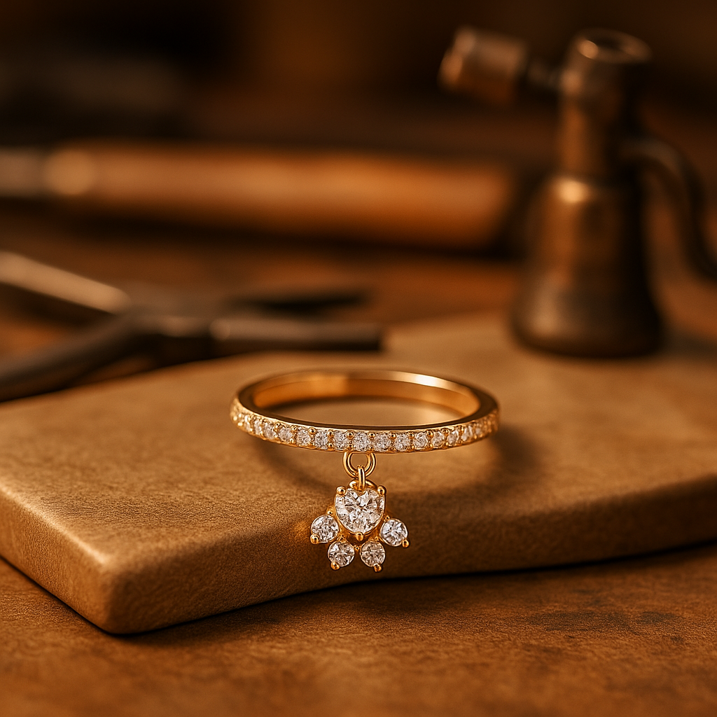 Vintage Cat Paw and Heart Stone Ring – Gold and Silver Tones