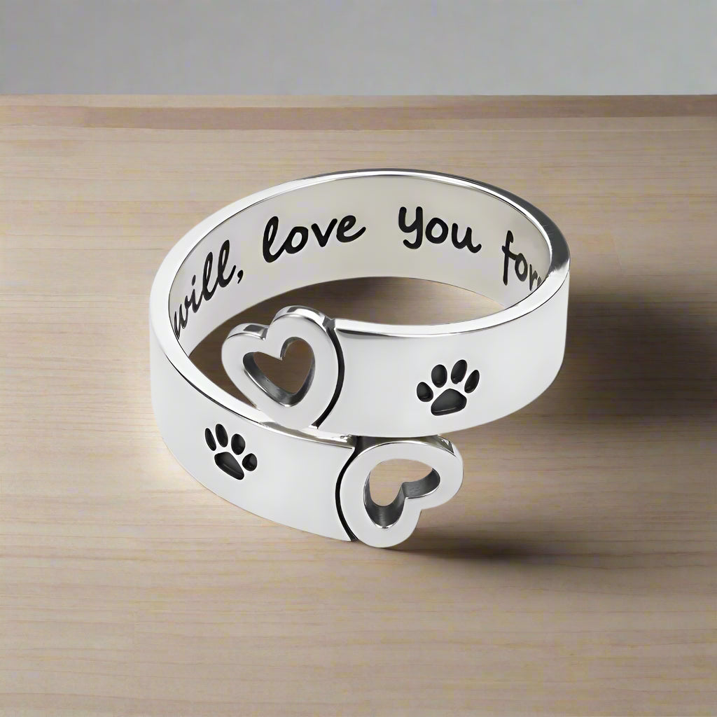 Twisted Adjustable Paw and Heart Ring – Stainless Steel