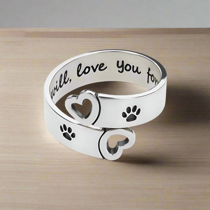 Twisted Adjustable Paw and Heart Ring – Stainless Steel