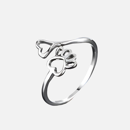 Adjustable Paw and Heart Ring – Stainless Steel