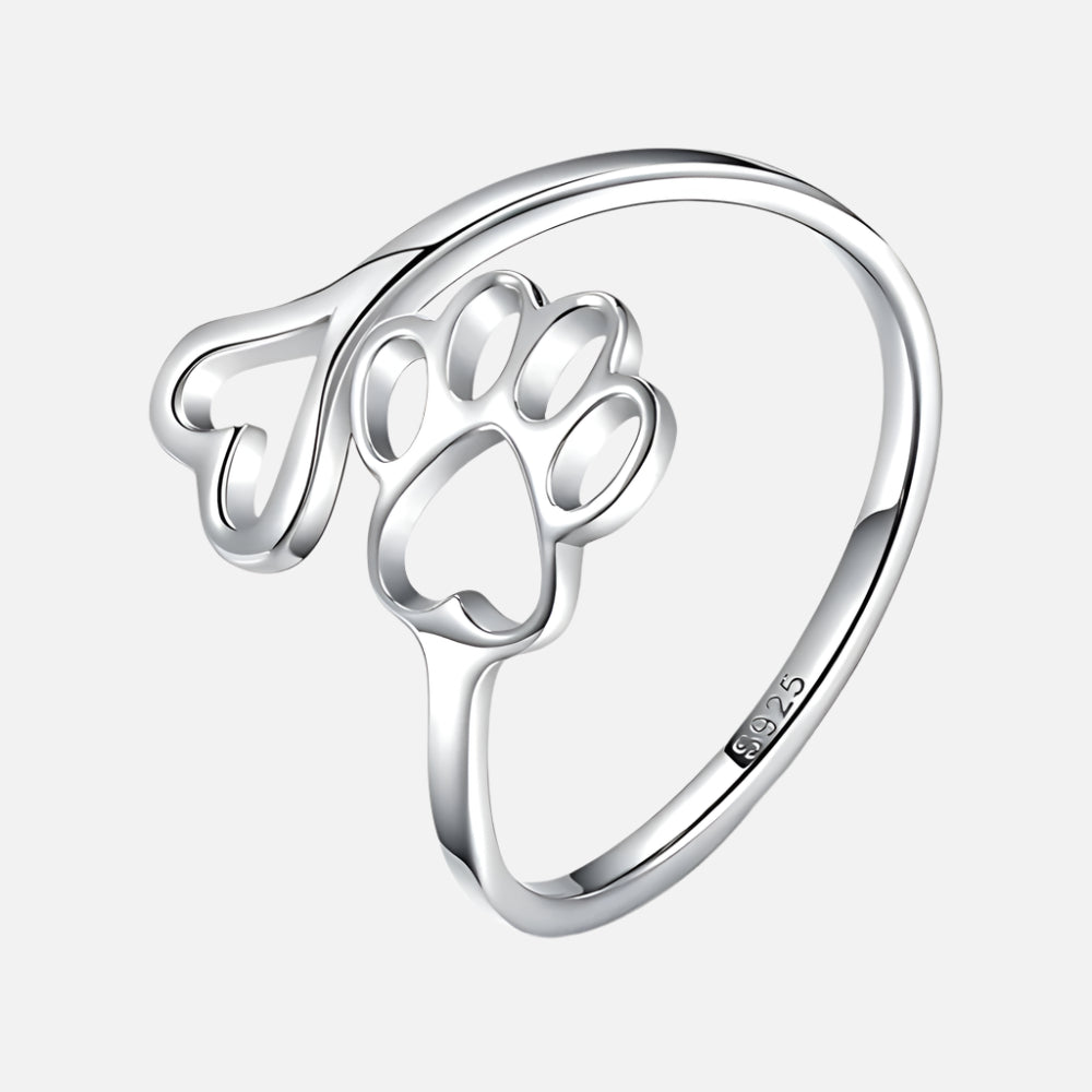 Handmade Paw and Heart Ring – Adjustable 925 Sterling Silver