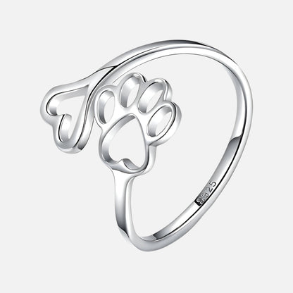 Handmade Paw and Heart Ring – Adjustable 925 Sterling Silver