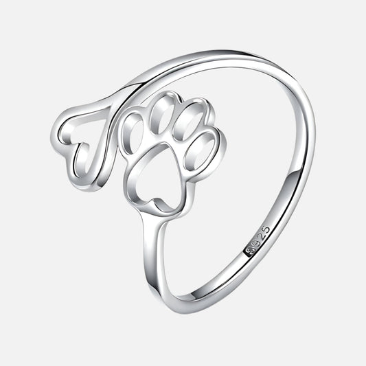 Handmade Paw and Heart Ring – Adjustable 925 Sterling Silver
