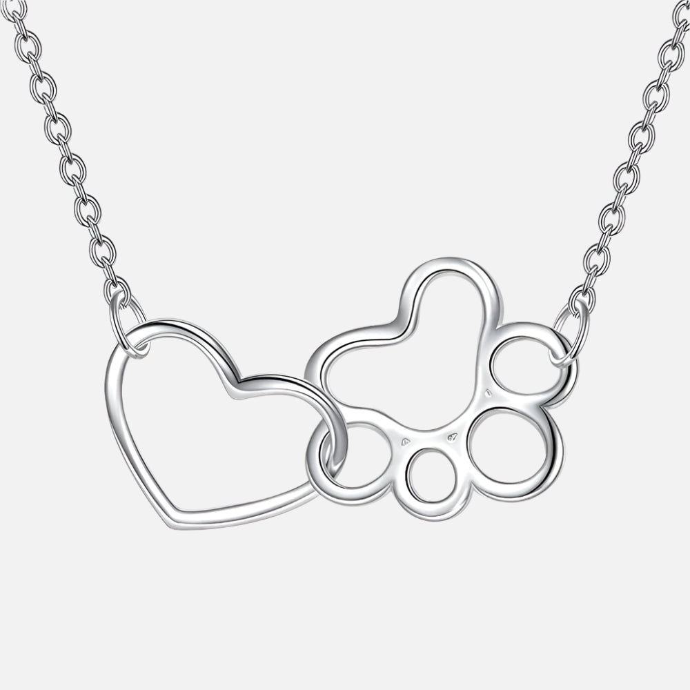 Sterling Silver Paw Print Necklace – Crystal Heart Pendant
