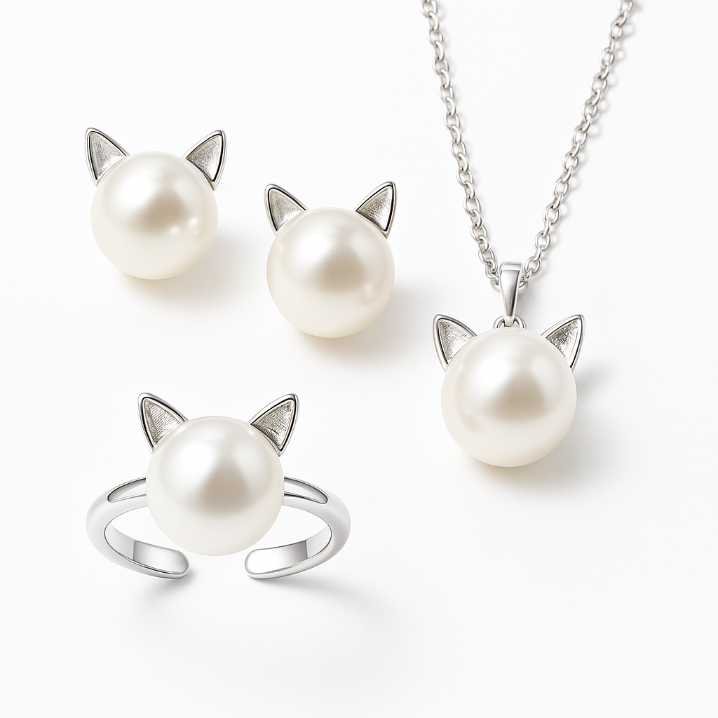 Magnificent Pearl Cat Necklace with Free Earrings + Ring