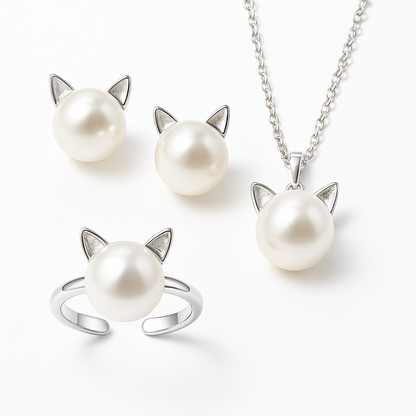 Magnificent Pearl Cat Necklace with Free Earrings + Ring