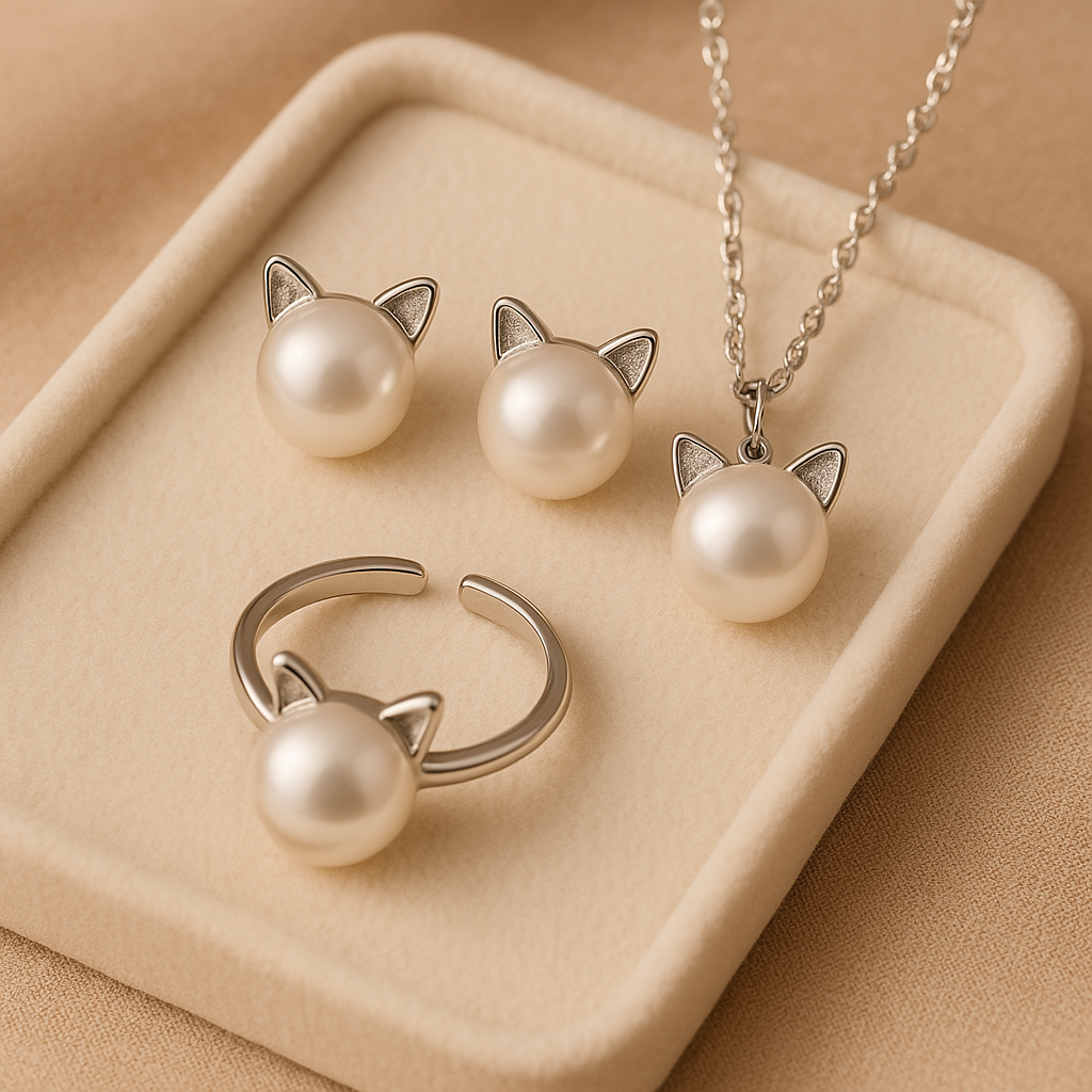 Magnificent Pearl Cat Necklace with Free Earrings + Ring