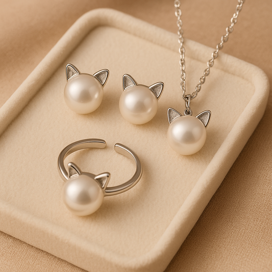 Magnificent Pearl Cat Necklace with Free Earrings + Ring