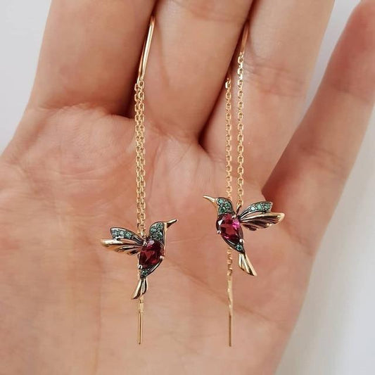 Hummingbird Enamel and Zircon Earrings